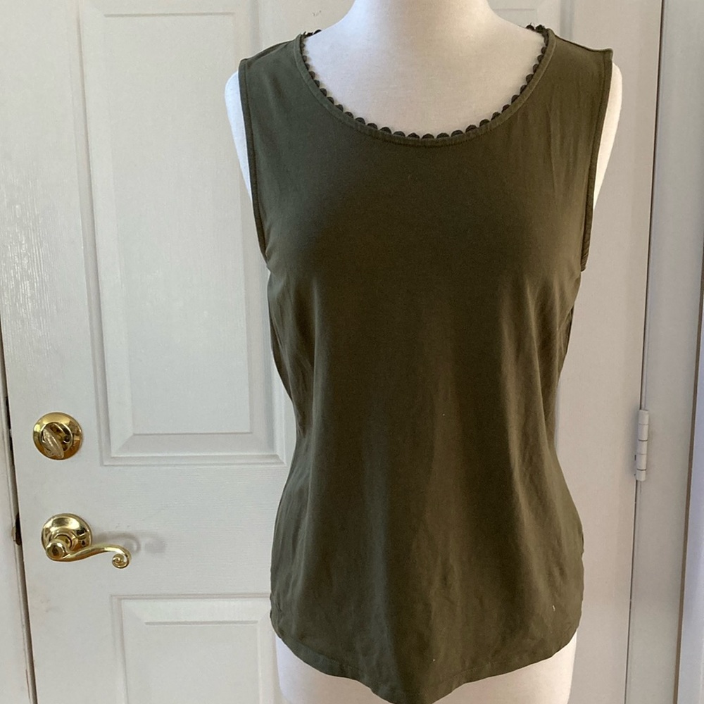EUC Talbots Olive Green Scalloped Trim Tank